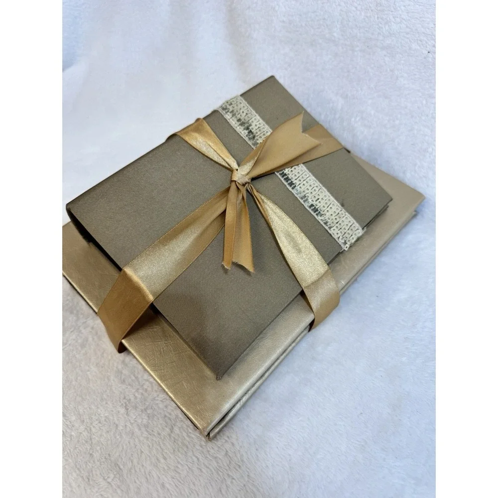 Unused 2-Piece Photo Album Set 4x6 Gold Champagne Ribbon Gift Ready